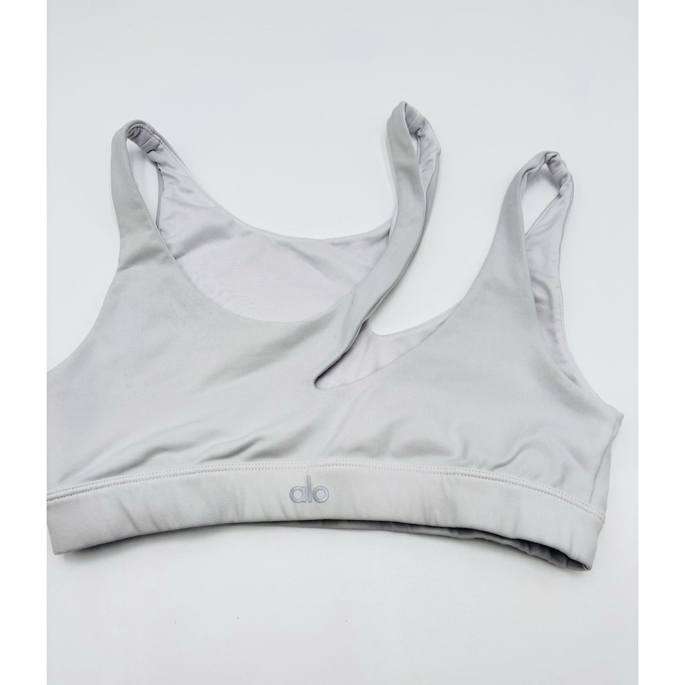 ALO Yoga White Scoop Neck Sports Bra Women's Small Logo Band Pilates Workout - Picture 5 of 8